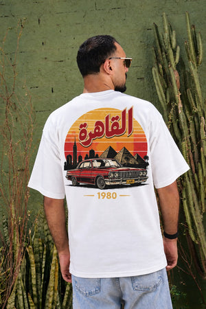 Cairo 1980 oversized tee - back print, on model